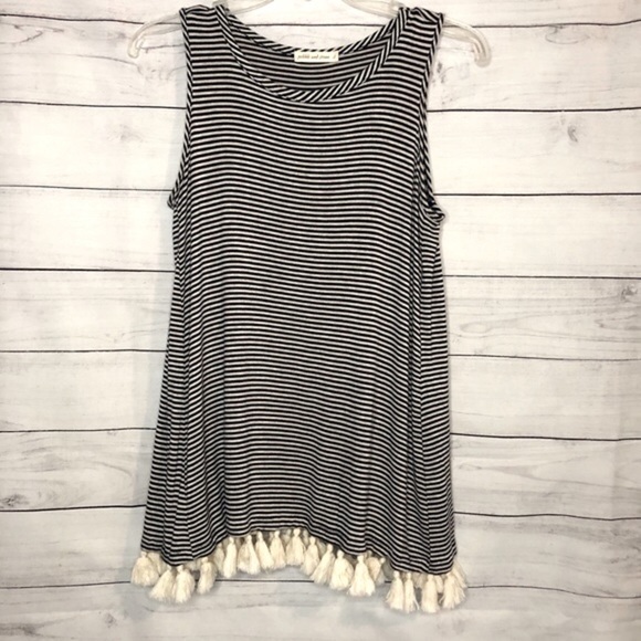 Anthropologie Pebble & Stone Striped Pom Pom Trim Boho Tank Sz S - Picture 2 of 7